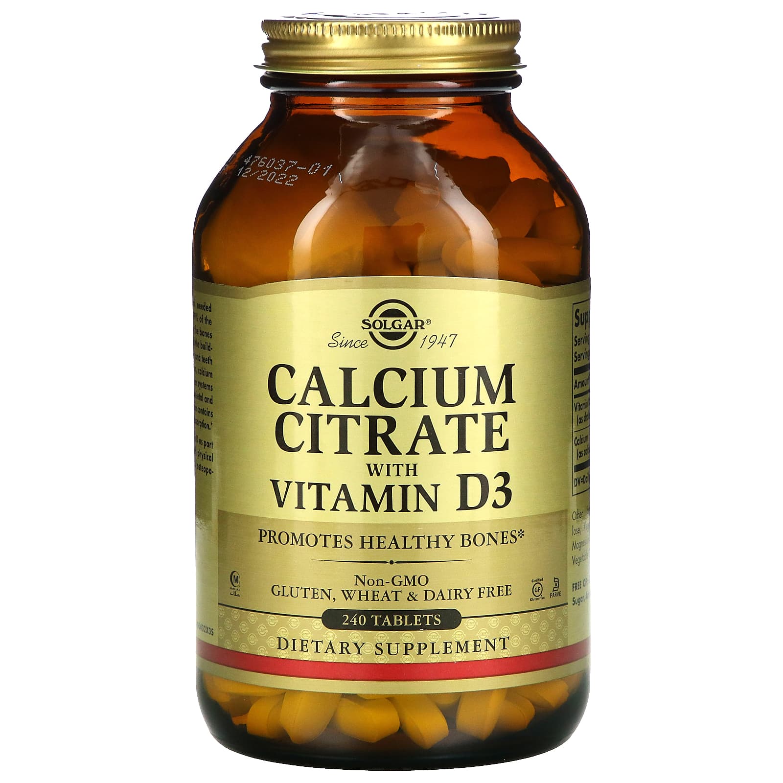 Solgar Calcium Citrate With Vitamin D3 Tablets 240 Tabs